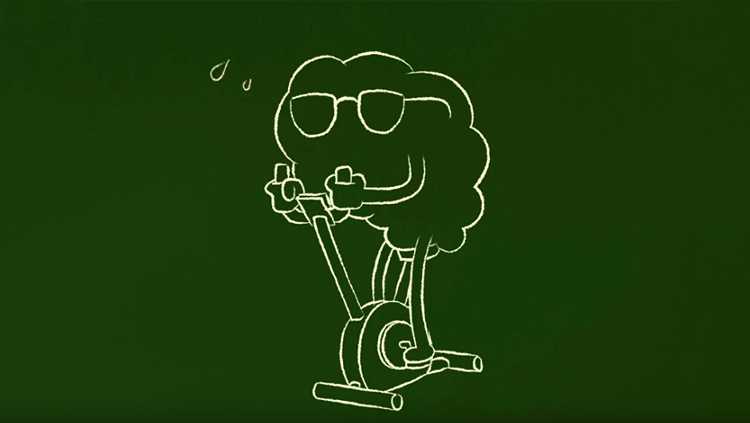 Cartoon illustration of a brain on an elliptical 