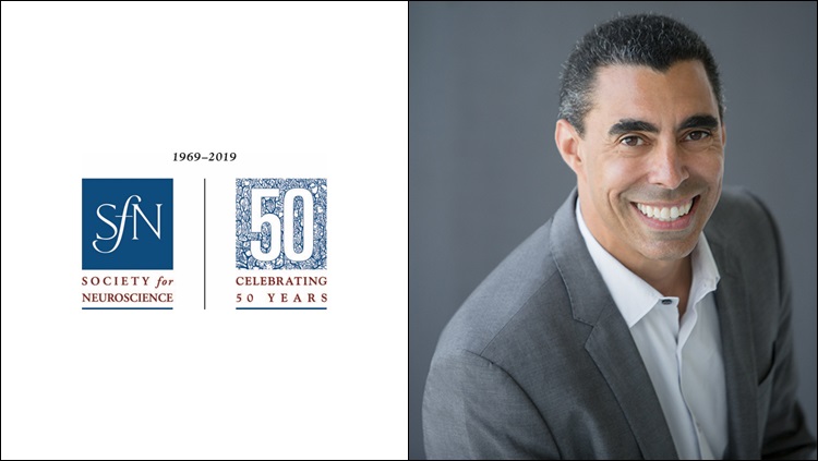 Image of SfN's 50th anniversary logo next to Bill Martin's headshot