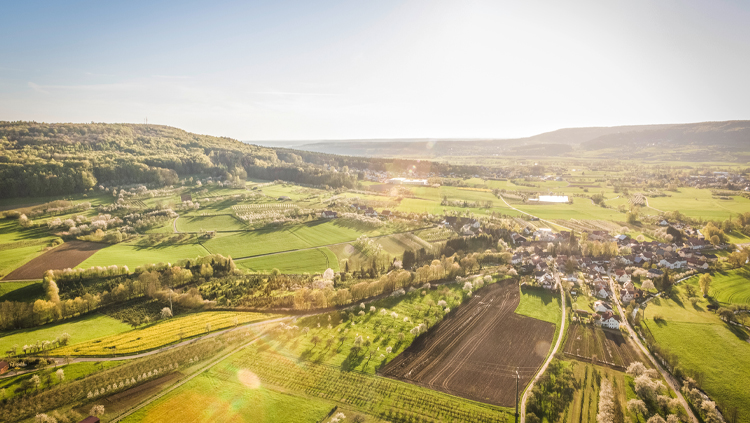 Arial shot of a rural landscape