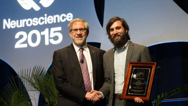 Joshua Levitz accepts the Nemko Prize in Cellular or Molecular Neuroscience Award.