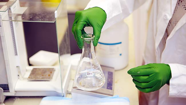 A scientist conducts experiments in the lab. 