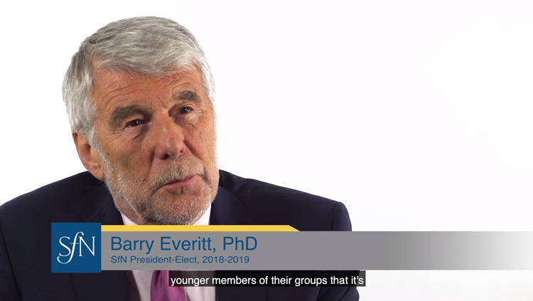 Barry Everitt sits in front of a white backdrop and talks about building a scientific culture that supports women.