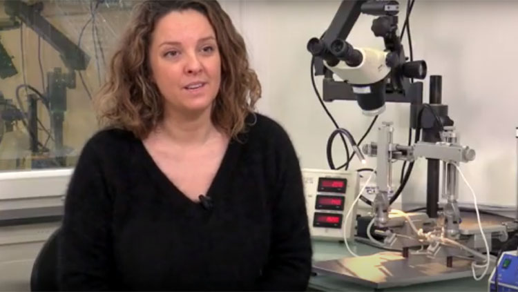 image of Patricia Bonnavion sitting in a lab during an interview.