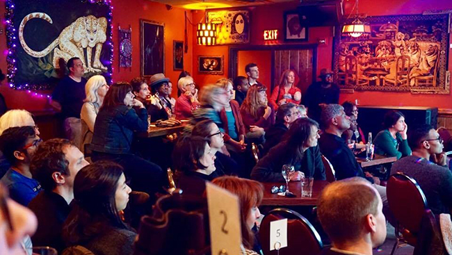 Photo of audience at Franky Bradley's during taste of science provided by Hemalatha Muralidharan.