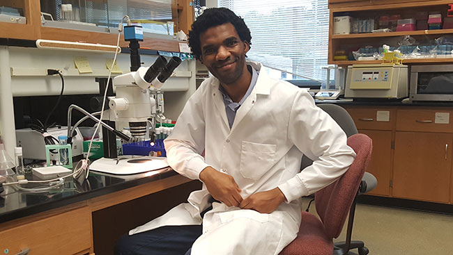 Hakeem Lawal in his lab. 