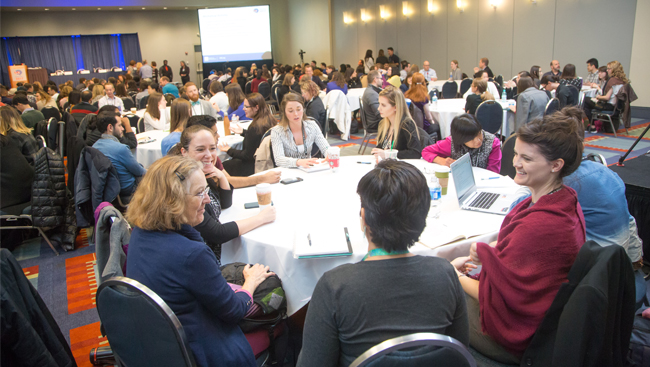 Table of attendees at a Neuroscience 2017 Professional Development Workshop