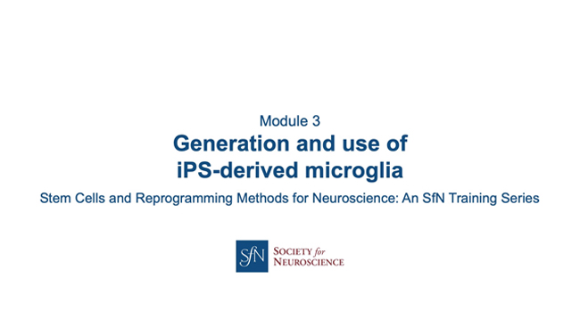 Title card for presentation, Generation and Use of iPS-Derived Microglia