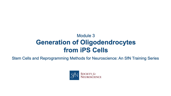 Title card for presentation, Generation of Oligodendrocytes from iPS Cells