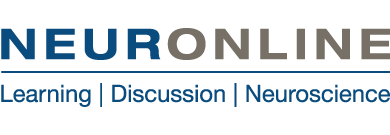 Neuronline logo with Neuronline written in blue and gold text. Below the word Neuronline reads "Learning,  Discussion, Neuroscience"